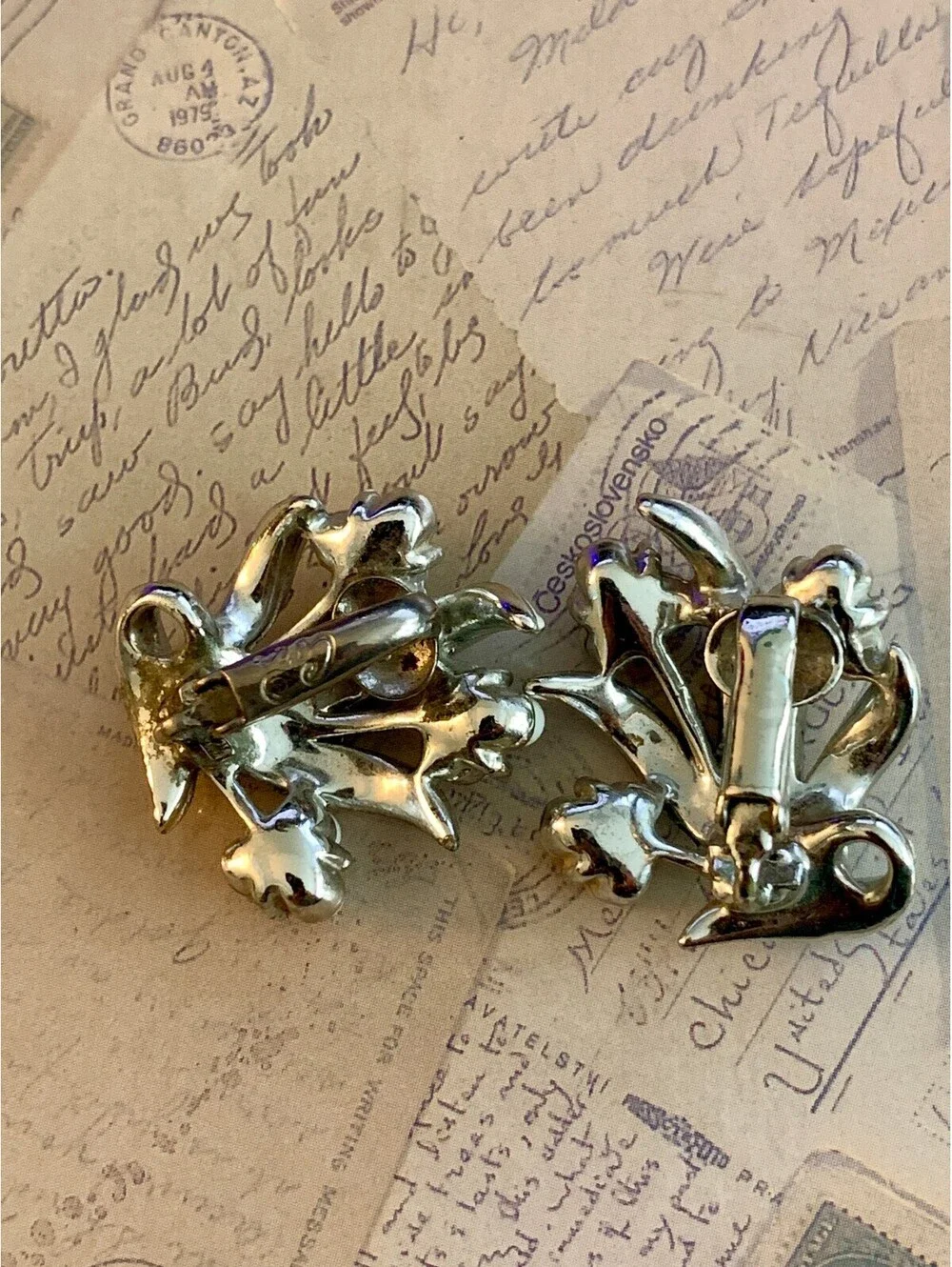 Signed Coro Vintage Chice Floral Clip-On Earrings with Pearly White Accents